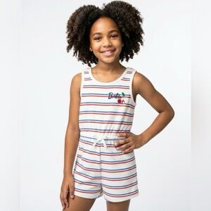 Barbie Red White Blue Striped Tank Short Romper with Cherry Patch NWT 4T